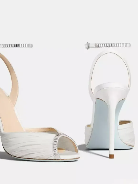 Satin High Heel Party Shoes Women's Peep Toe Rhinestones Pumps