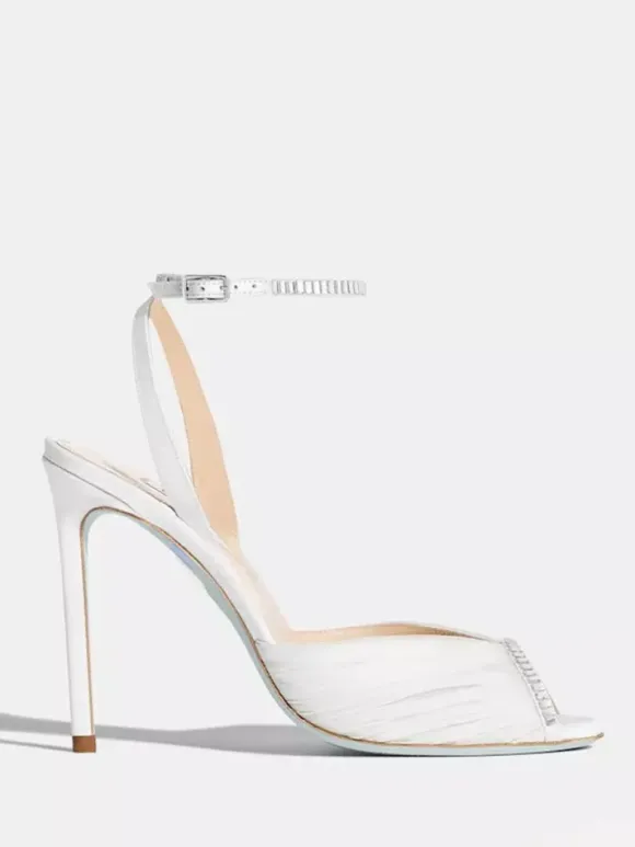 Satin High Heel Party Shoes Women's Peep Toe Rhinestones Pumps