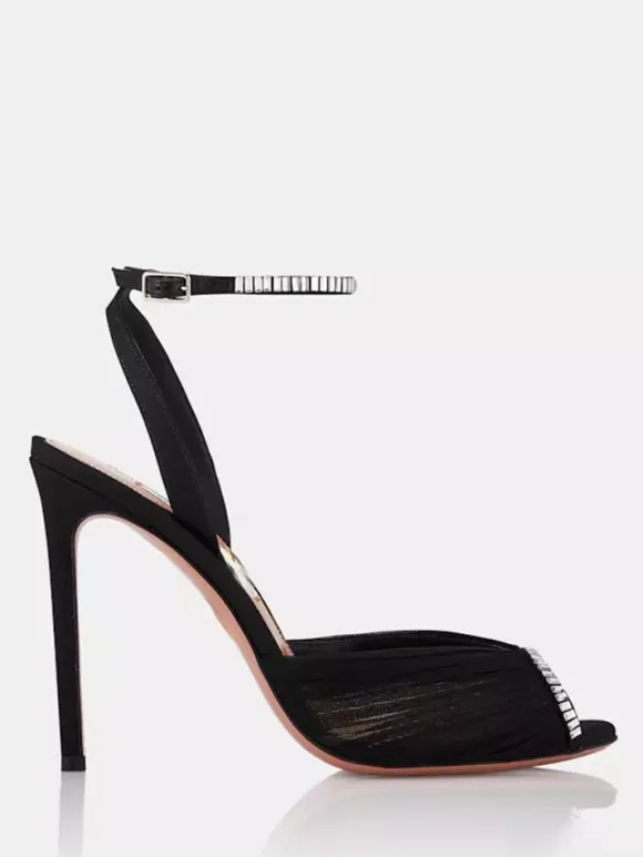 Satin High Heel Party Shoes Women's Peep Toe Rhinestones Pumps