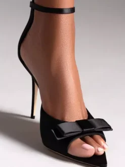 Satin High Heel Sandals Peep Toe Bow Ankle Strap Party Shoes