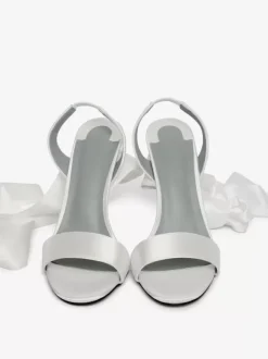 Satin High Heel Sandals White Lace Up Bow Round Toe Prom Shoes Ankle Strap Bridal Shoes