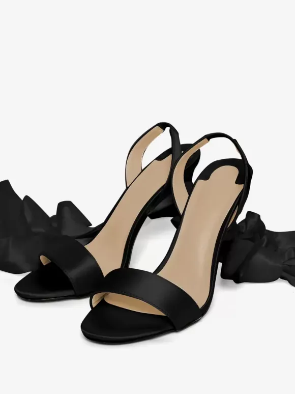 Satin High Heel Sandals White Lace Up Bow Round Toe Prom Shoes Ankle Strap Bridal Shoes