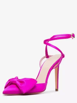Satin High Heels Pointed Toe Bow Lace Up Stiletto Heel Pumps