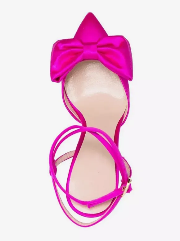 Satin High Heels Pointed Toe Bow Lace Up Stiletto Heel Pumps
