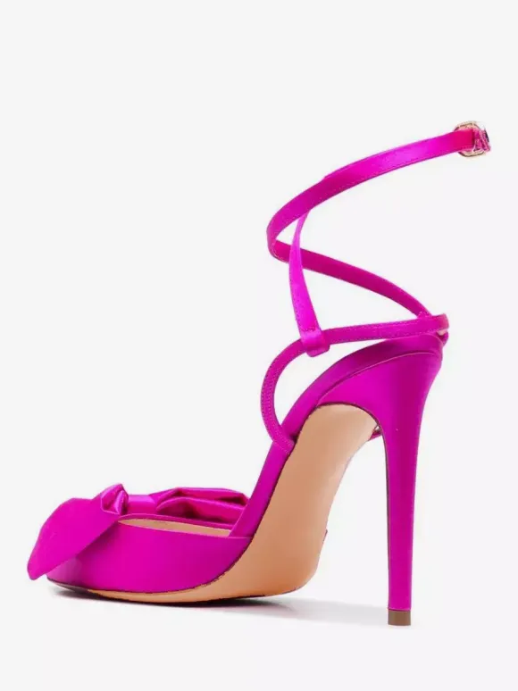 Satin High Heels Pointed Toe Bow Lace Up Stiletto Heel Pumps