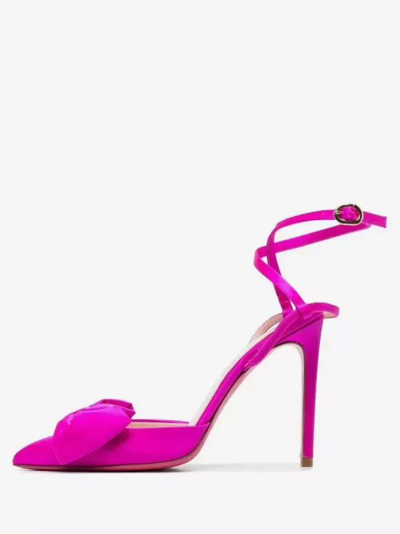 Satin High Heels Pointed Toe Bow Lace Up Stiletto Heel Pumps