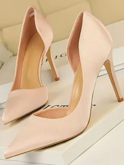 Satin High Heels Women Pointed Toe Stiletto Heel Pumps