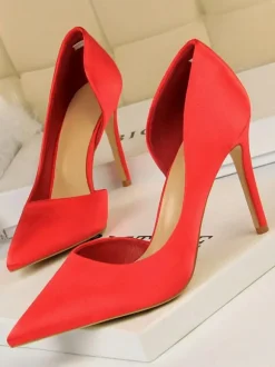 Satin High Heels Women Pointed Toe Stiletto Heel Pumps