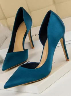 Satin High Heels Women Pointed Toe Stiletto Heel Pumps