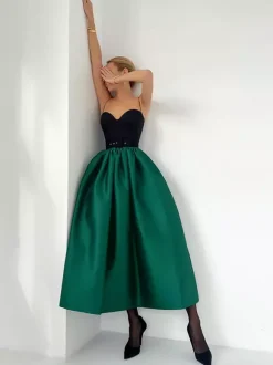 Satin High Waist Women Maxi Skirt - Elegant Pleated Full Swing - Royal Core Wedding Guest Party Skirt 2026