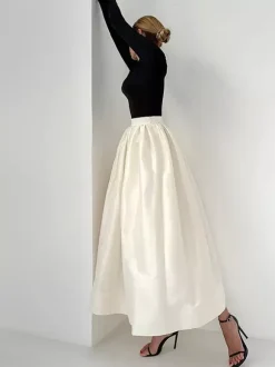 Satin High Waist Women Maxi Skirt - Elegant Pleated Full Swing - Royal Core Wedding Guest Party Skirt 2026