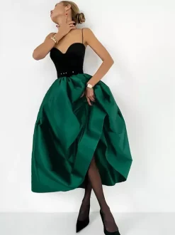 Satin High Waist Women Maxi Skirt - Elegant Pleated Full Swing - Royal Core Wedding Guest Party Skirt 2026
