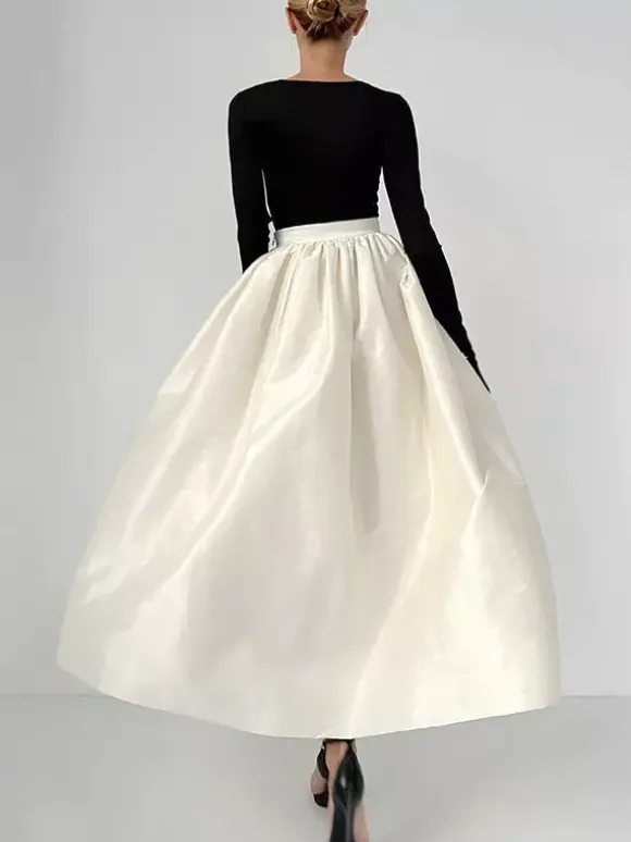 Satin High Waist Women Maxi Skirt - Elegant Pleated Full Swing - Royal Core Wedding Guest Party Skirt 2026