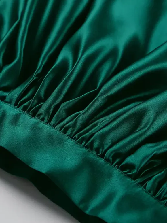 Satin High Waist Women Maxi Skirt - Elegant Pleated Full Swing - Royal Core Wedding Guest Party Skirt 2026