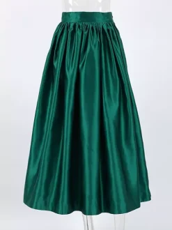 Satin High Waist Women Maxi Skirt - Elegant Pleated Full Swing - Royal Core Wedding Guest Party Skirt 2026