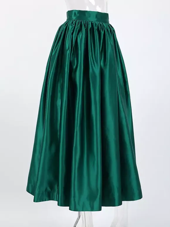 Satin High Waist Women Maxi Skirt - Elegant Pleated Full Swing - Royal Core Wedding Guest Party Skirt 2026