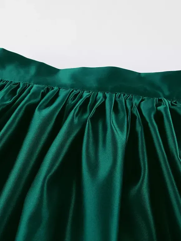 Satin High Waist Women Maxi Skirt - Elegant Pleated Full Swing - Royal Core Wedding Guest Party Skirt 2026