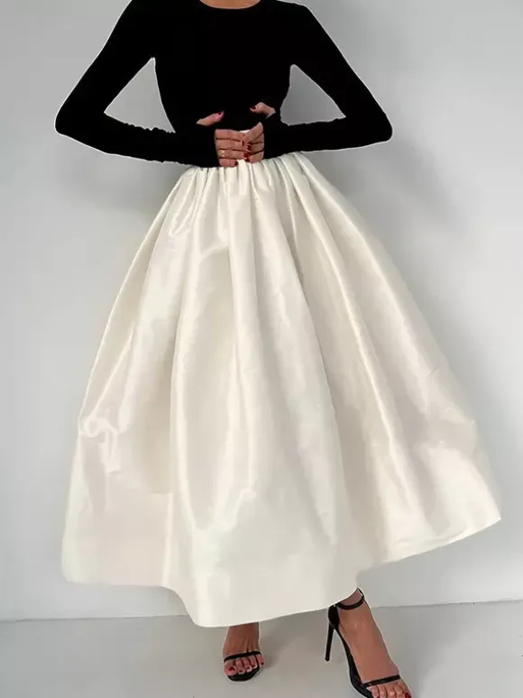 Satin High Waist Women Maxi Skirt - Elegant Pleated Full Swing - Royal Core Wedding Guest Party Skirt 2026