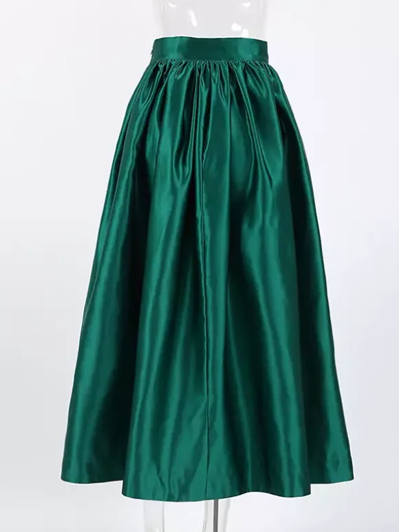 Satin High Waist Women Maxi Skirt - Elegant Pleated Full Swing - Royal Core Wedding Guest Party Skirt 2026