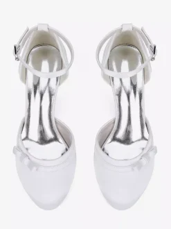 Satin Kitten Heel Wedding Shoes Round Toe Bow Bridal Shoes