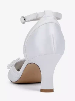 Satin Kitten Heel Wedding Shoes Round Toe Bow Bridal Shoes