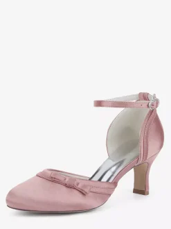 Satin Kitten Heel Wedding Shoes Round Toe Bow Bridal Shoes