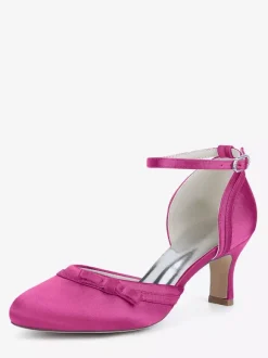 Satin Kitten Heel Wedding Shoes Round Toe Bow Bridal Shoes