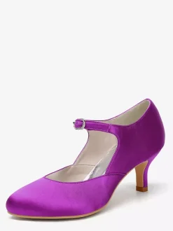 Satin Mary Jane Shoes Round Toe Kitten Heel Bridal Shoes
