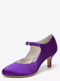 Satin Mary Jane Shoes Round Toe Kitten Heel Bridal Shoes