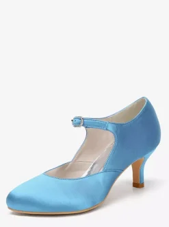 Satin Mary Jane Shoes Round Toe Kitten Heel Bridal Shoes