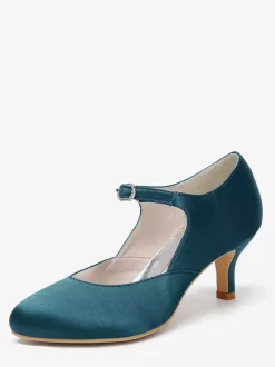 Satin Mary Jane Shoes Round Toe Kitten Heel Bridal Shoes