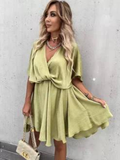 Satin Mini Dress for Women - Boho Wrap V Neck Short Sleeve Skater Dress - Summer Beach Party 2026
