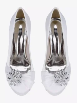 Satin Mother Of The Bride Shoes Round Toe Rhinestones High Heel Wedding Shoes