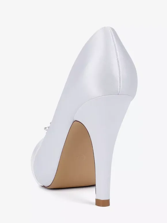 Satin Mother Of The Bride Shoes Peep Toe Rhinestones High Heel Wedding Shoes