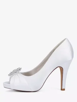 Satin Mother Of The Bride Shoes Peep Toe Rhinestones High Heel Wedding Shoes