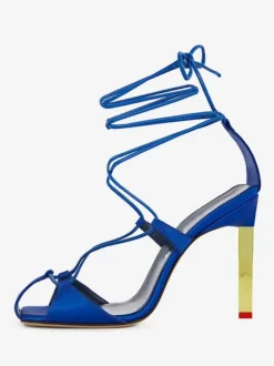 Satin Party Shoes Blue Lace Up High Heel Sandal Shoes For Women