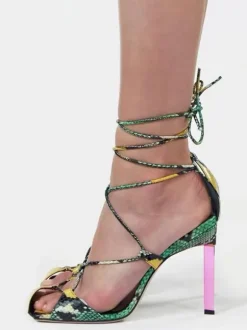 Satin Party Shoes Blue Lace Up High Heel Sandal Shoes For Women