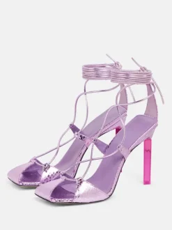 Satin Party Shoes Blue Lace Up High Heel Sandal Shoes For Women