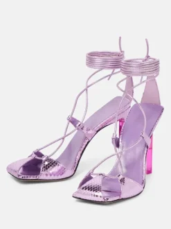Satin Party Shoes Blue Lace Up High Heel Sandal Shoes For Women