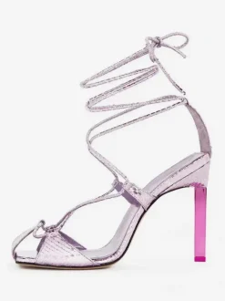 Satin Party Shoes Blue Lace Up High Heel Sandal Shoes For Women