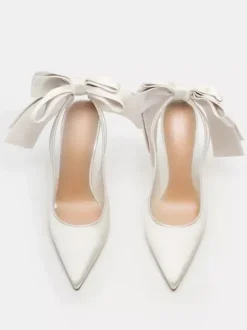 Satin Party Shoes Pointed Toe Bow High Heel Wedding Shoes