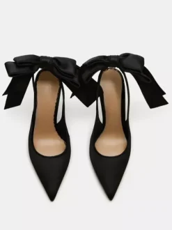 Satin Party Shoes Pointed Toe Bow High Heel Wedding Shoes