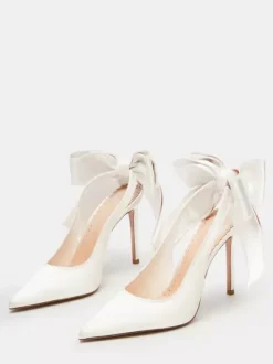 Satin Party Shoes Pointed Toe Bow High Heel Wedding Shoes