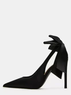 Satin Party Shoes Pointed Toe Bow High Heel Wedding Shoes