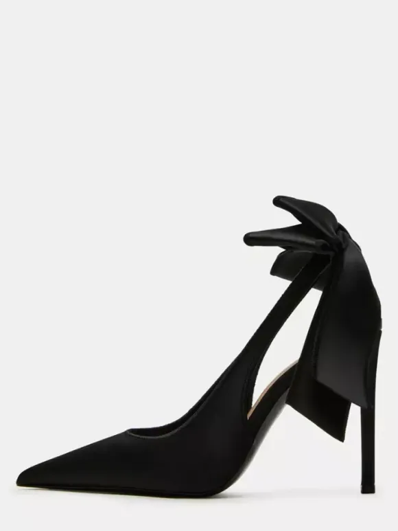 Satin Party Shoes Pointed Toe Bow High Heel Wedding Shoes
