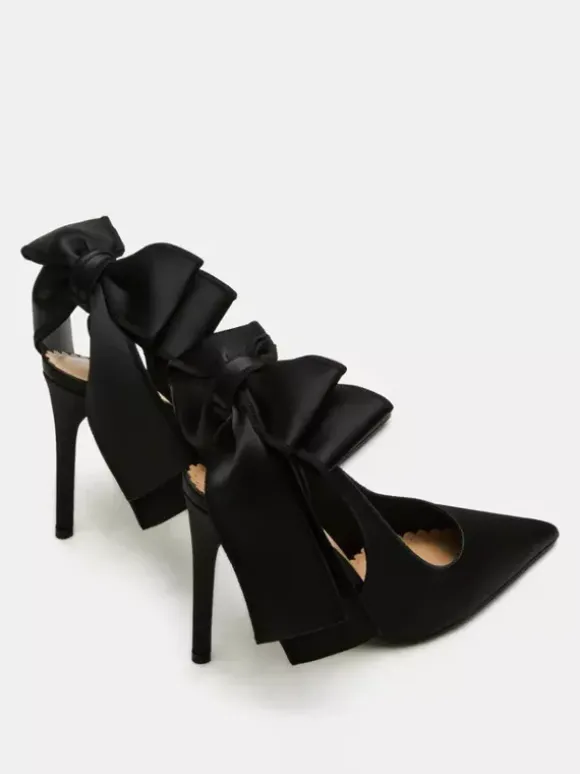 Satin Party Shoes Pointed Toe Bow High Heel Wedding Shoes