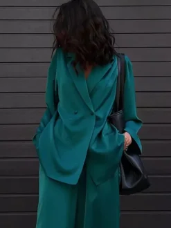Satin Suit Blazer And Pants Spring Two Piece Co-ord Set For Women 2026