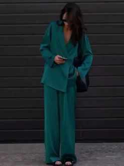 Satin Suit Blazer And Pants Spring Two Piece Co-ord Set For Women 2026