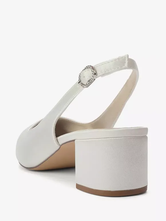 Satin Wedding Shoes Chunky Heel Pointed Toe Slingback Pumps