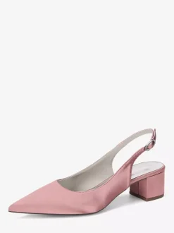 Satin Wedding Shoes Chunky Heel Pointed Toe Slingback Pumps